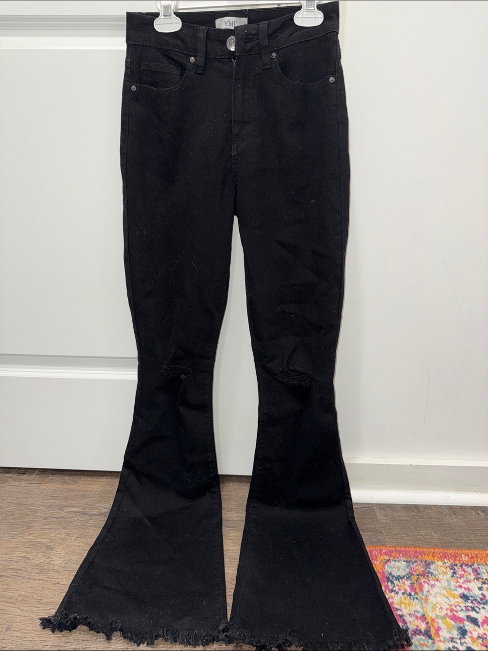 YMI Black High-Rise Flared Jeans with Raw Hem